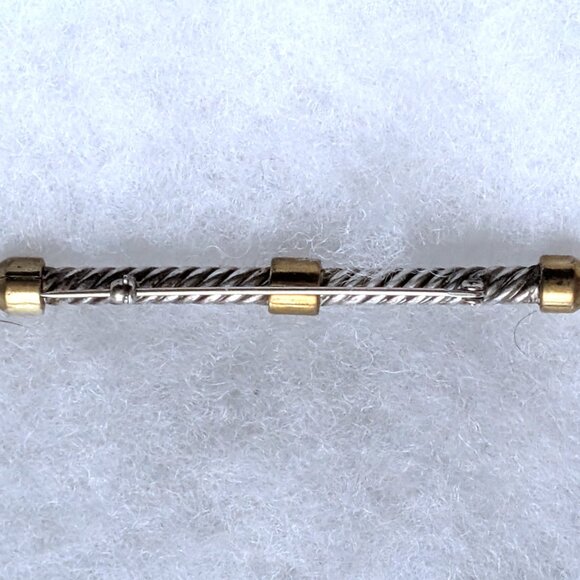 Vintage Artisan Sterling Silver & Brass Black Onyx Twisted Rope Bar Brooch Pin - Picture 5 of 5